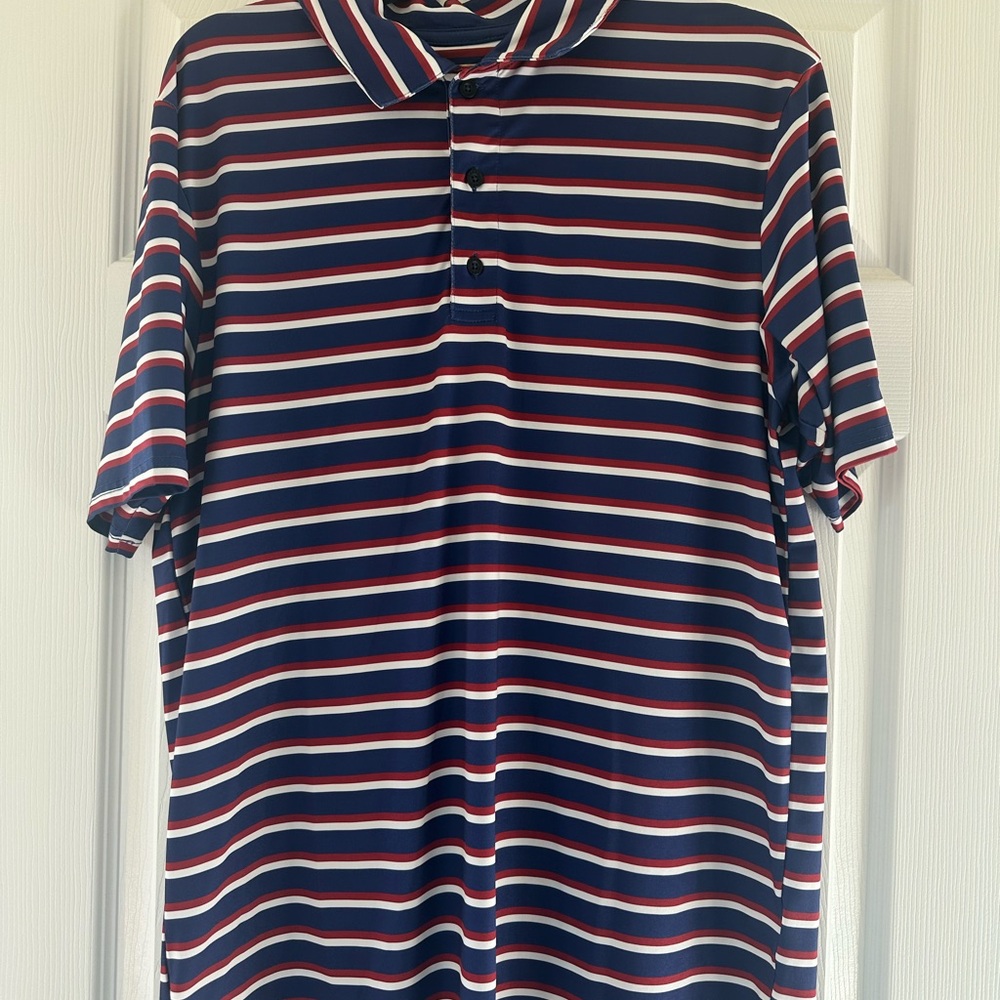 Drake Navy and Red Striped Polo Shirt